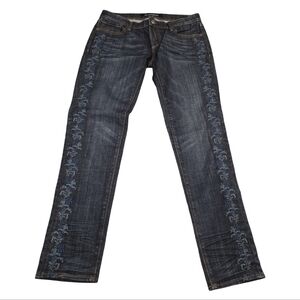 Driftwood Floral Embroidered Low‎ Rise Slim Blue Jeans Size 27